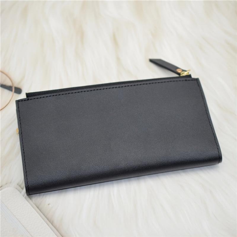 Slim Faux Leather Long Wallet with Zipper Coin Purse