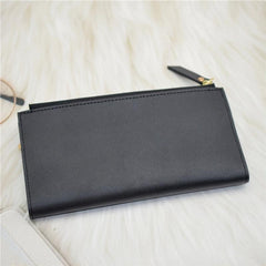 Slim Faux Leather Long Wallet with Zipper Coin Purse
