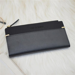Slim Faux Leather Long Wallet with Zipper Coin Purse