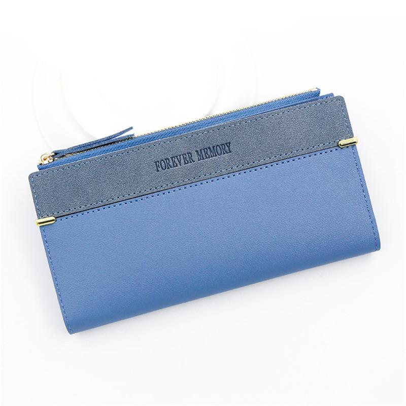 Slim Faux Leather Long Wallet with Zipper Coin Purse