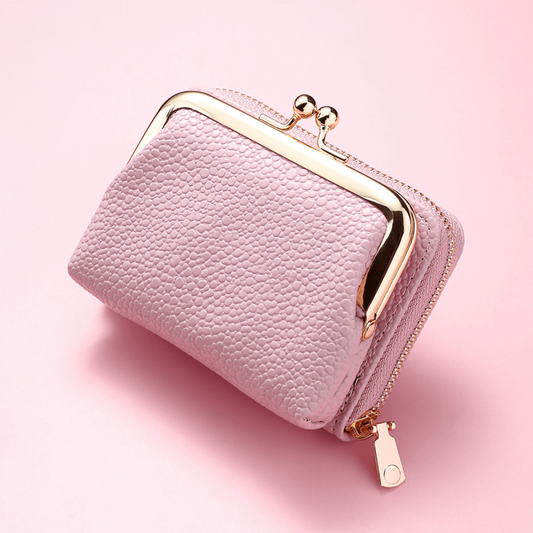 Solid Short Clutch Wallet Coin Purse With Zipper & Kiss Lock Pocket