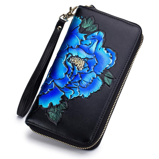 Floral Pattern Long Wallet With Lanyard Zip Around Wallet