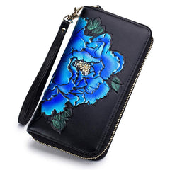 Floral Pattern Long Wallet With Lanyard Zip Around Wallet