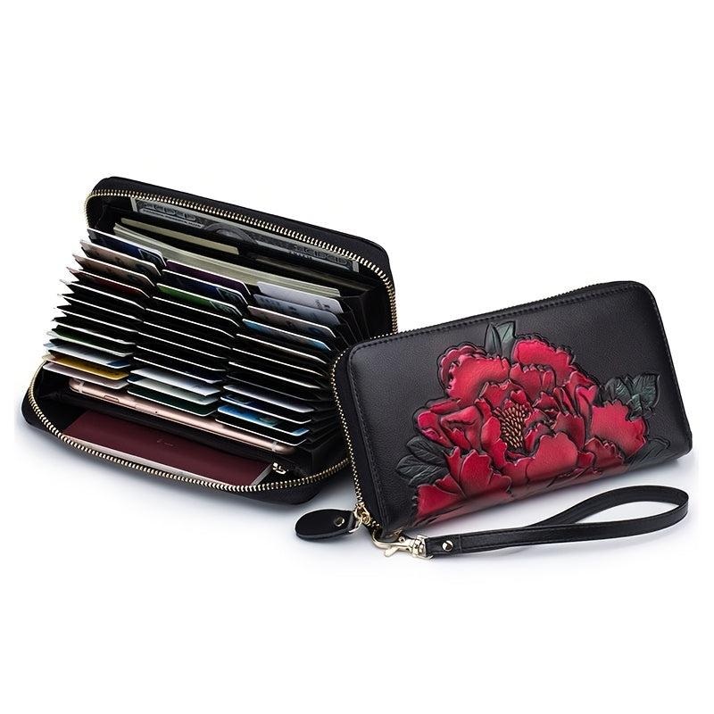 Floral Pattern Long Wallet With Lanyard Zip Around Wallet