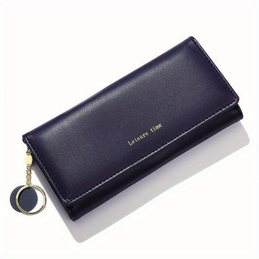 Solid Print Zipper Wallet Portable Purse PU Leather Handbag
