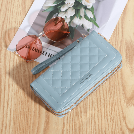 Argyle Quilted Clutch Wallet with Double Zipper Long Phone Bag