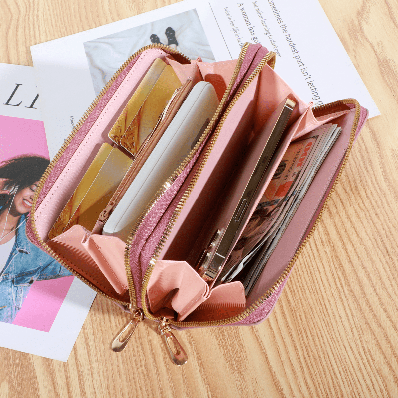Argyle Quilted Clutch Wallet with Double Zipper Long Phone Bag