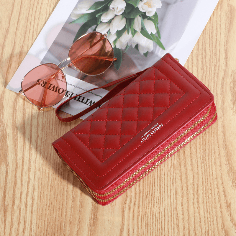 Argyle Quilted Clutch Wallet with Double Zipper Long Phone Bag