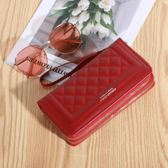 Argyle Quilted Clutch Wallet with Double Zipper Long Phone Bag