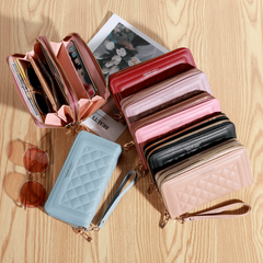 Argyle Quilted Clutch Wallet with Double Zipper Long Phone Bag
