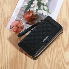 Argyle Quilted Clutch Wallet with Double Zipper Long Phone Bag