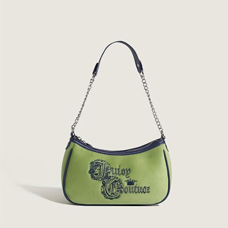 Y2K Letter Embroidery Handbag Velvet Shoulder Bag Purse Women
