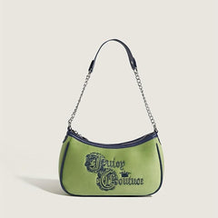 Y2K Letter Embroidery Handbag Velvet Shoulder Bag Purse Women