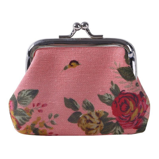 Floral Canvas Coin Purse for Women, Kiss Lock Closure
