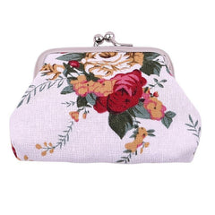 Floral Canvas Coin Purse for Women, Kiss Lock Closure