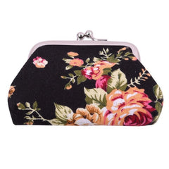 Floral Canvas Coin Purse for Women, Kiss Lock Closure