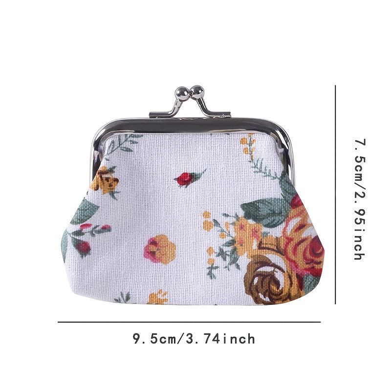 Floral Canvas Coin Purse for Women, Kiss Lock Closure