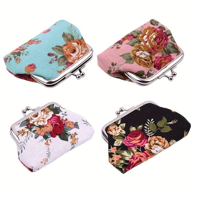 Floral Canvas Coin Purse for Women, Kiss Lock Closure