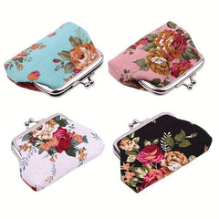 Floral Canvas Coin Purse for Women, Kiss Lock Closure
