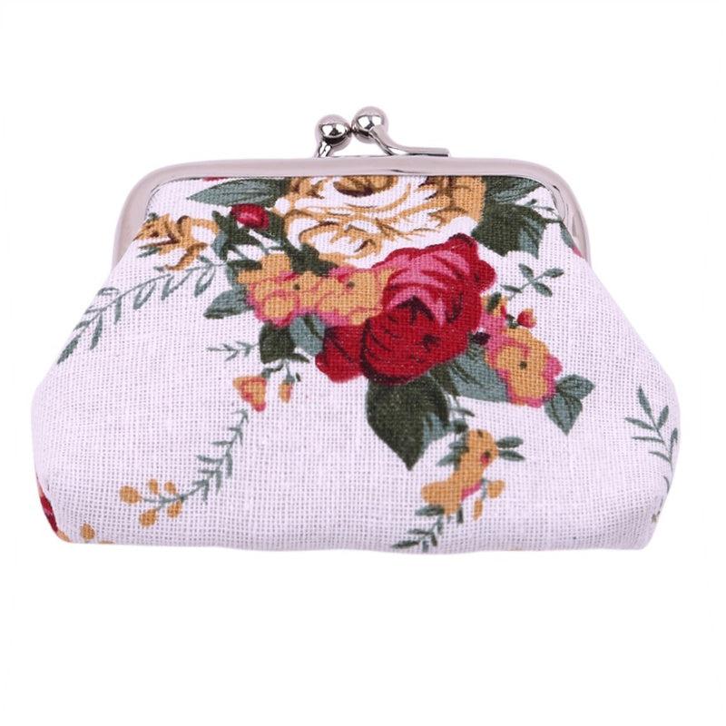 Floral Canvas Coin Purse for Women, Kiss Lock Closure