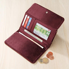 Vintage Burgundy Long Clutch Wallet Coin Purse Trifold Credit Card Case