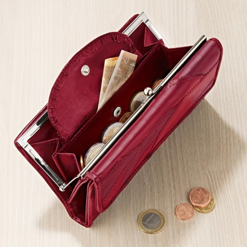 Vintage Burgundy Long Clutch Wallet Coin Purse Trifold Credit Card Case
