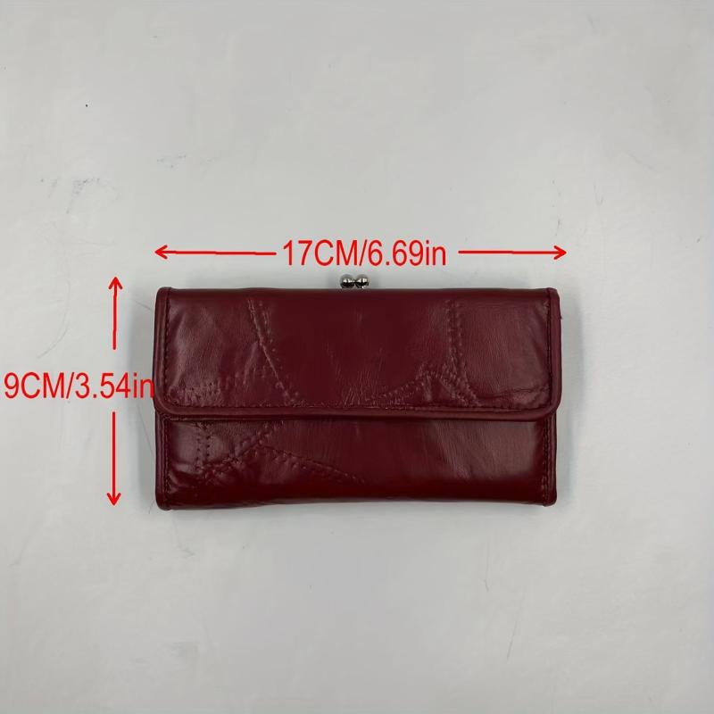 Vintage Burgundy Long Clutch Wallet Coin Purse Trifold Credit Card Case