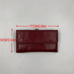 Vintage Burgundy Long Clutch Wallet Coin Purse Trifold Credit Card Case