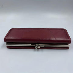 Vintage Burgundy Long Clutch Wallet Coin Purse Trifold Credit Card Case