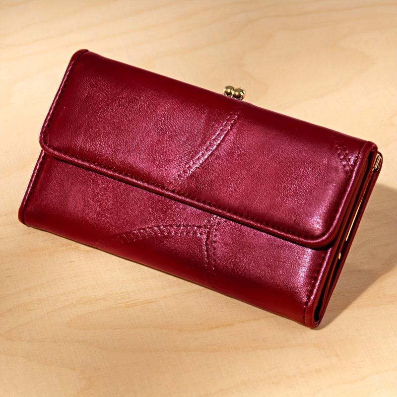 Vintage Burgundy Long Clutch Wallet Coin Purse Trifold Credit Card Case