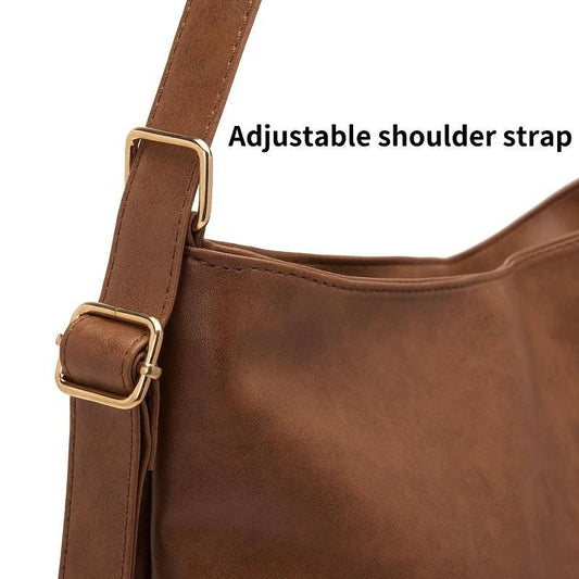 Retro Hobo Large Capacity Tote Bag PU Leather Textured Backpack