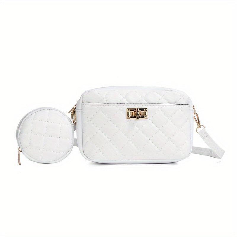 Quilted Casual Shoulder Bag with Small Purse - Stylish Handbag
