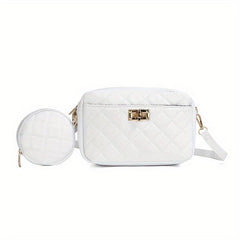 Quilted Casual Shoulder Bag with Small Purse - Stylish Handbag