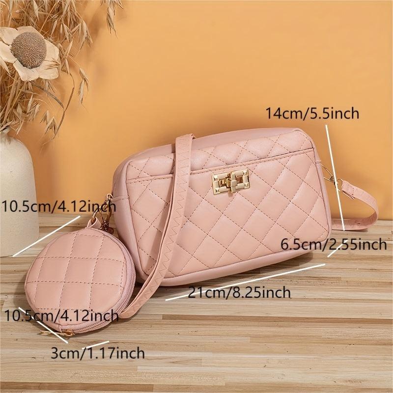 Quilted Casual Shoulder Bag with Small Purse - Stylish Handbag