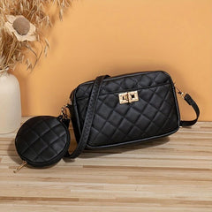Quilted Casual Shoulder Bag with Small Purse - Stylish Handbag