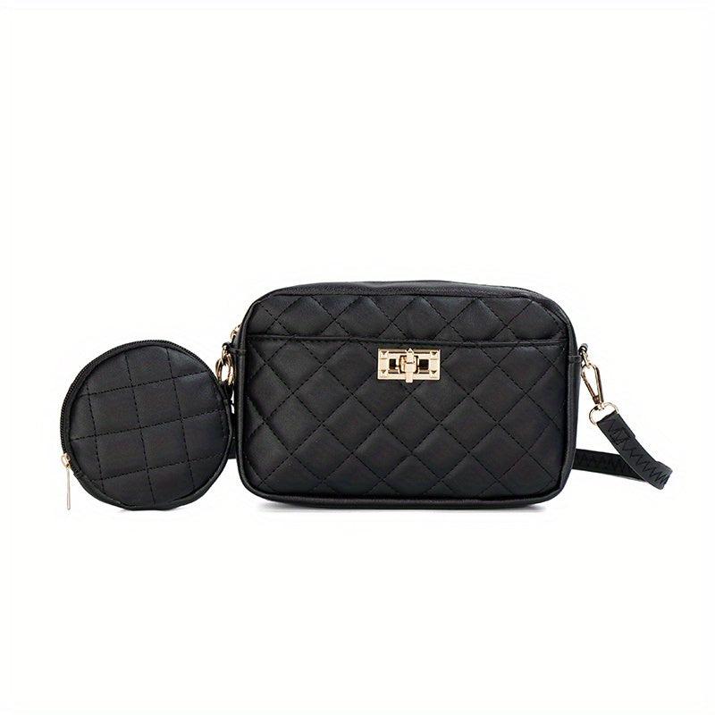 Quilted Casual Shoulder Bag with Small Purse - Stylish Handbag