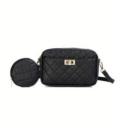 Quilted Casual Shoulder Bag with Small Purse - Stylish Handbag