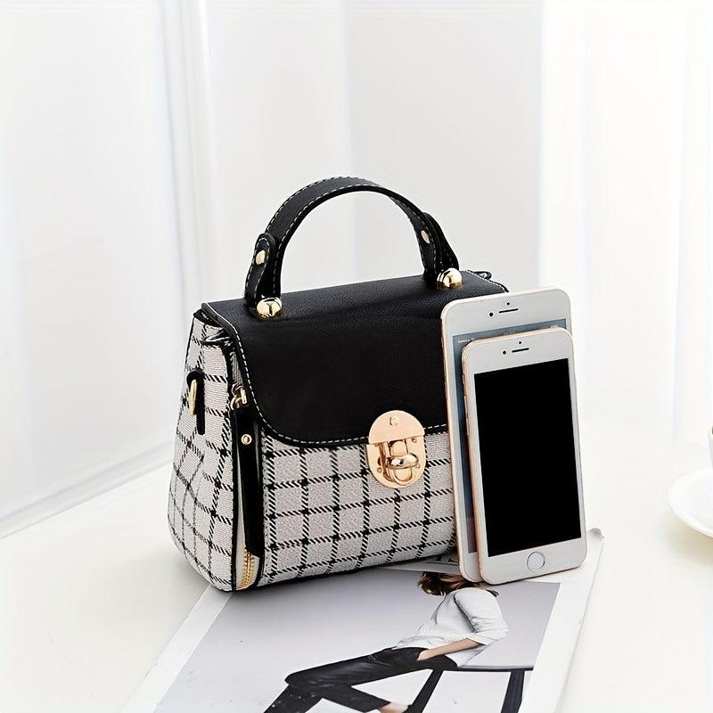 Plaid Pattern Handbag Women's Buckle Decor Flap Purse PU Leather Crossbody Bag