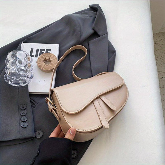 Versatile Crossbody Flap Shoulder Bag PU Leather Saddle Bag