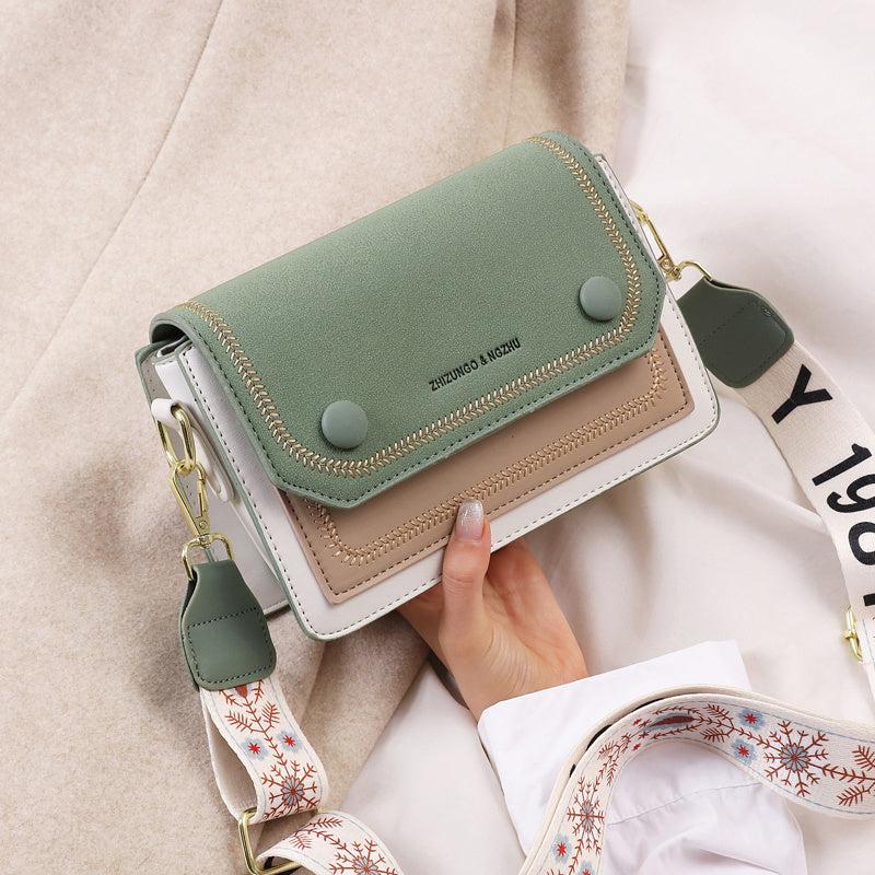 Colorblock Crossbody Bag Casual Shoulder Purse With Wide Strap