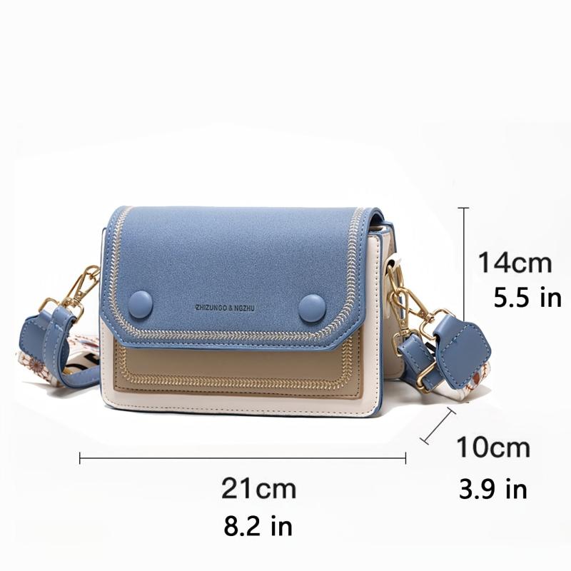 Colorblock Crossbody Bag Casual Shoulder Purse With Wide Strap