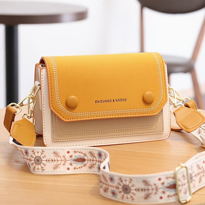 Colorblock Crossbody Bag Casual Shoulder Purse With Wide Strap