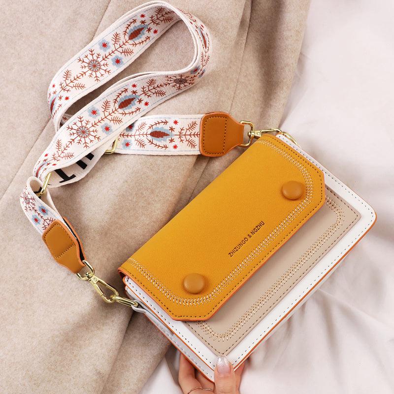 Colorblock Crossbody Bag Casual Shoulder Purse With Wide Strap