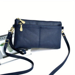Women's Double Zipper Crossbody Bag Clutch Purse Square Wrist Wallet
