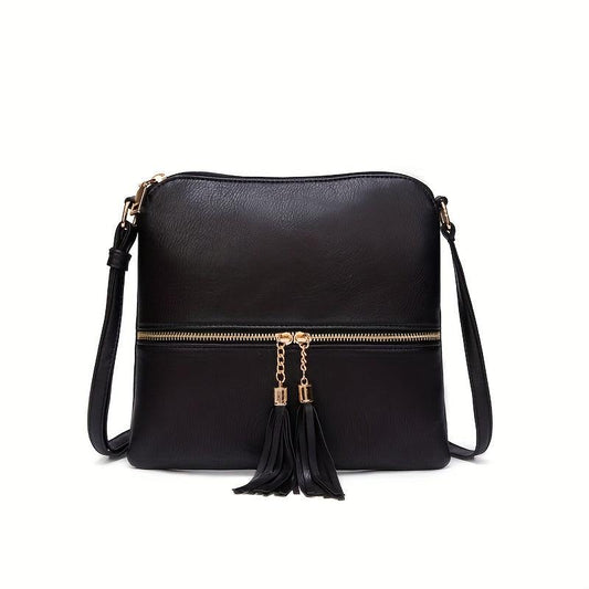 Vintage Crossbody Bag For Women Tassel Decor Square Bag Boho Style Shoulder Bag