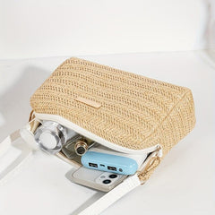 Woven Crossbody Bag Zipper Beach Vacation Bag