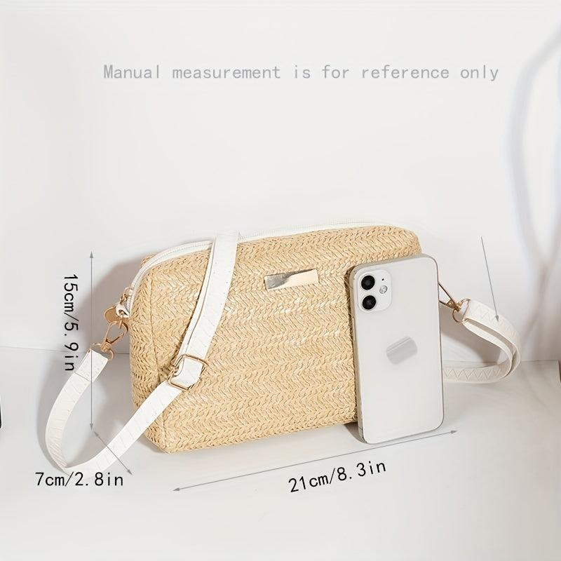 Woven Crossbody Bag Zipper Beach Vacation Bag