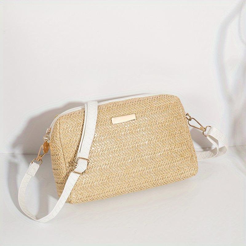 Woven Crossbody Bag Zipper Beach Vacation Bag