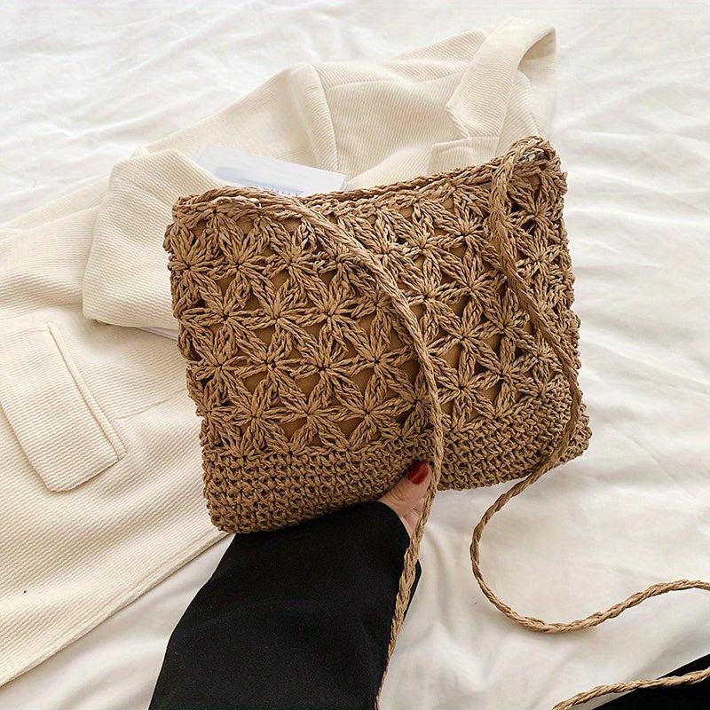 Straw Slouchy Crossbody Bag Summer Beach Vacation Style Shoulder Bag