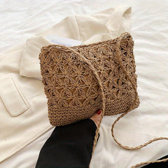 Straw Slouchy Crossbody Bag Summer Beach Vacation Style Shoulder Bag